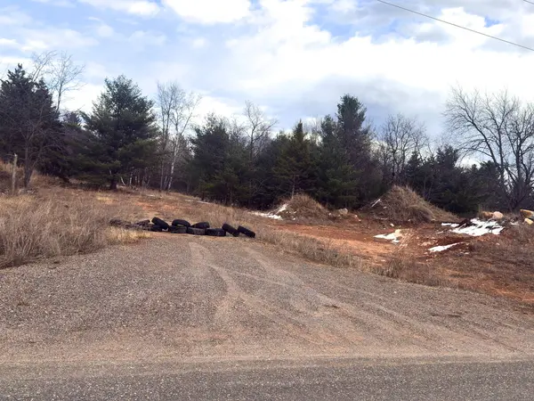 Güneşli bir bahar gününde siyah beyaz çakıl yolu.
