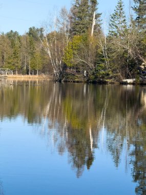 Kış aylarında göl kenarında yansıma