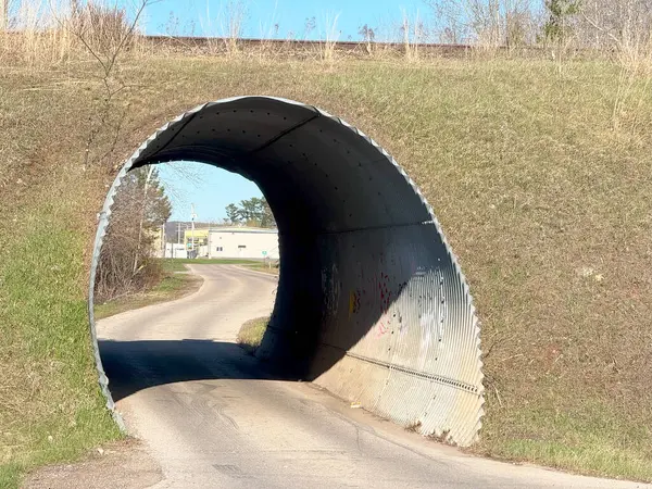 Ormanda tüneli olan yol. Yol boyandı..