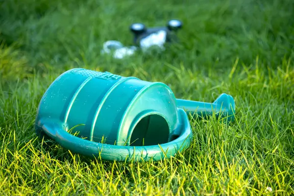 Çimenlerdeki sulama tenekesi