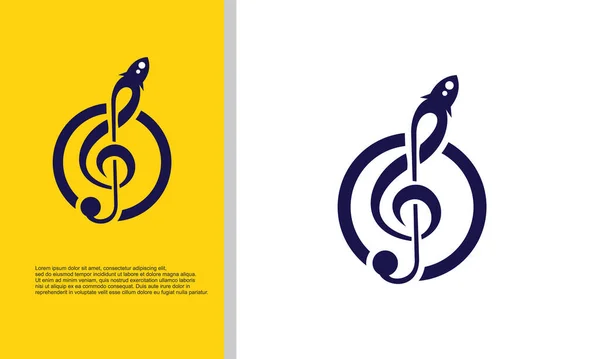 Logo Illustration Vector Graphic Music Note Combine Spaceship — Stock Vector