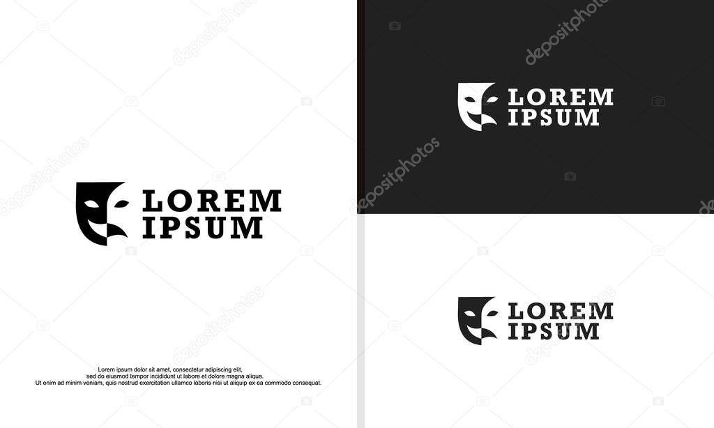 Logo illustration vector graphic of theater mask, dual face.