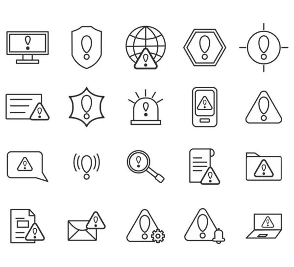 Warnsymbole Gesetzt Sammlung Von Linearen Einfachen Web Symbolen Wie Ausrufezeichen — Stockvektor