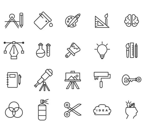 Simple Set Creativity Related Vector Line Icons Contains Icons Inspiration — Stock Vector