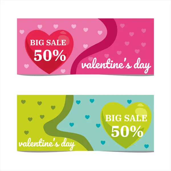 Happy Valentine Day Big Sale Card Red Realistic Banner Heart — Stock Vector