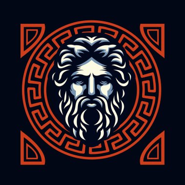 Yunan tanrısı Zeus 'un siluet başı retro logo tarzında