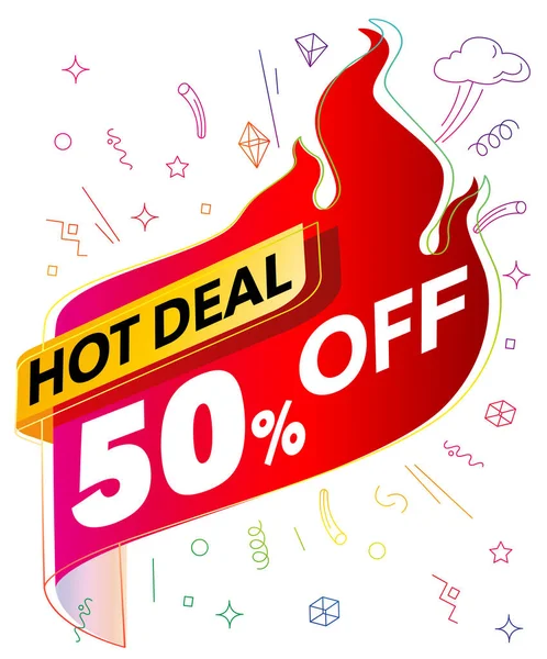 Hot Deal Banner Flaming Hot Background Colorful Doodle Design Vector — Stock Vector