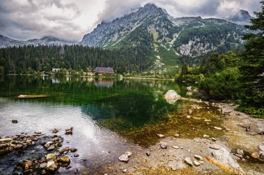 Cloudy view of Popradske Pleso, Tatra mountains, Slovaki