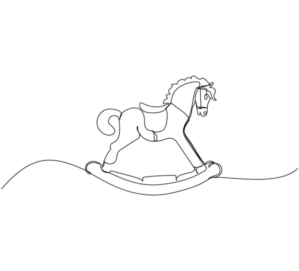 Children Toy Rocking Horse One Line Art Непрерывный Рисование Линии — стоковый вектор