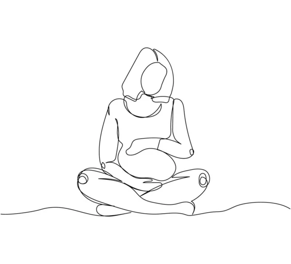 Pregnant Woman Sitting Lotus Position One Line Art Continuous Line — Stock Vector