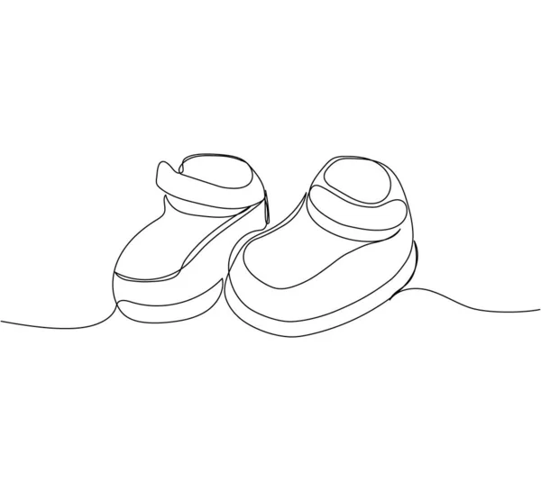 Niños Zapatillas Zapatos Botines Una Línea Arte Dibujo Línea Continua — Vector de stock