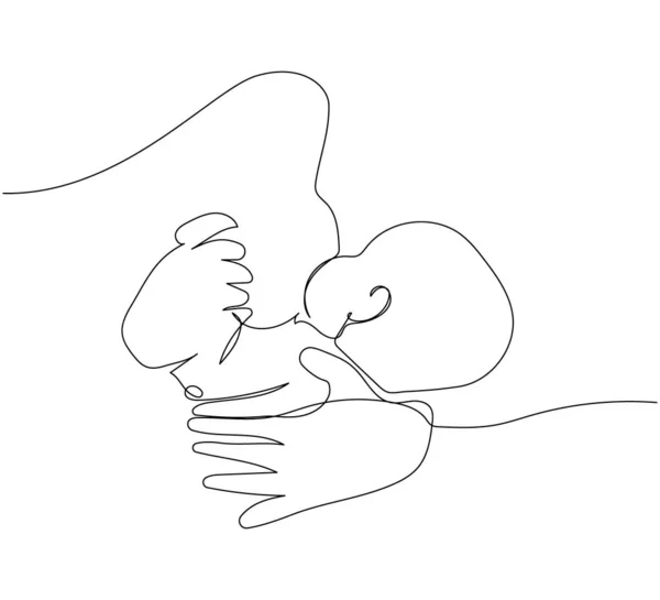 Мама Кормит Грудью Новорожденного Ребенка Крупным Планом Непрерывное Рисование Линии — стоковый вектор