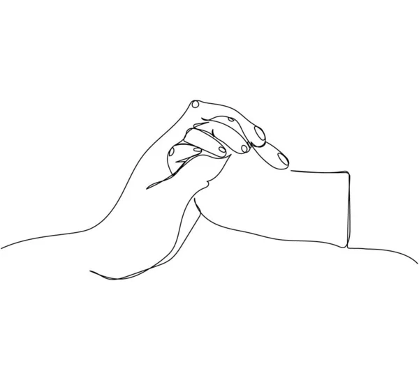 新生児の一本の線画の手を握っている母の手 母の日 優しさの連続線画 手描きベクトルイラスト — ストックベクタ