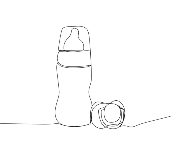Babyflasche Mit Schnuller Eine Zeile Kunst Kontinuierliche Linienzeichnung Von Milch — Stockvektor