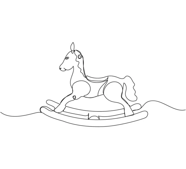 Crianças Brinquedo Balançando Cavalo Uma Linha Arte Desenho Linha Contínua —  Vetores de Stock
