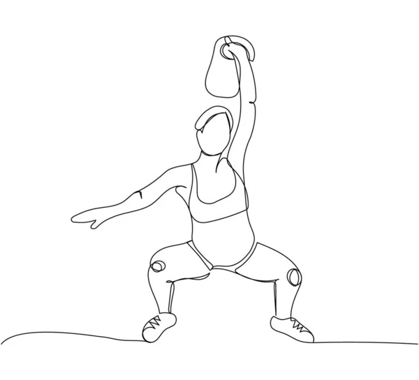 Femme Enceinte Faisant Des Exercices Force Art Ligne Dessin Continu — Image vectorielle