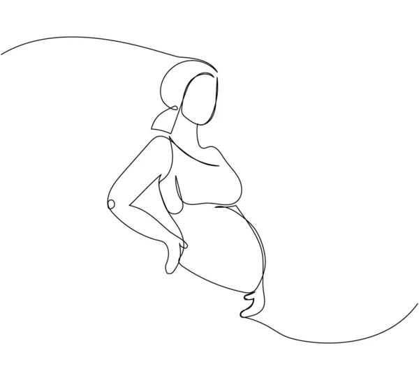 Těhotná Žena Jednořádkové Umění Kontinuální Kreslení Linie Těhotenství Mateřství Příprava — Stockový vektor
