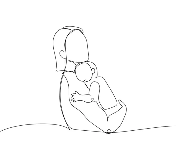 Mom Rocking Baby Her Arms One Line Art Continuous Line — Stock Vector