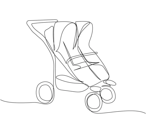 現代の赤ちゃんダブルベビーカー1ラインアート 冬のための子供時代 安全性 古典的なスタイルの連続線画 手描きベクトルイラスト — ストックベクタ