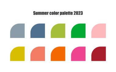 RGB 'de yaz rengi paleti 2023. Trend renk rehberi koleksiyonu. Moda için parlak renk seti, ev dekorasyonu, tasarım. Vektör illüstrasyon örnekleri.