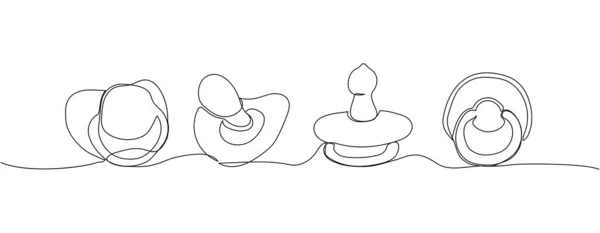 ペースメーカーのセット ニップル1ラインアート 赤ちゃん 新生児 赤ちゃんのアクセサリー 最初の歯 鎮静の連続線画手描きベクトルイラスト — ストックベクタ