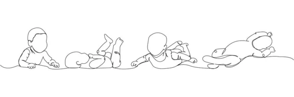 Set Von Babys Kinder Neugeborene Eine Linie Art Kontinuierliche Linienzeichnung — Stockvektor