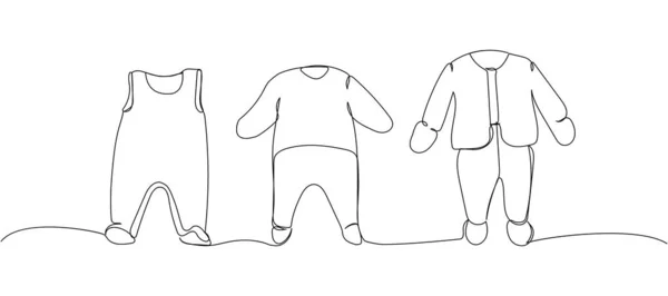 Uppsättning Babysparkskor Barnkläder Overaller Linje Konst Kontinuerlig Linje Ritning Kläder — Stock vektor