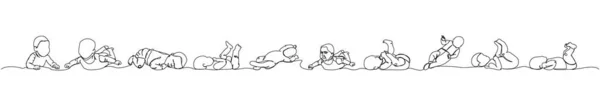 異なるポーズの赤ちゃん 新生児のセット1つのラインアート 新生児 新しい生活 シルエット 母親の継続的な線画 手描きベクトルイラスト — ストックベクタ