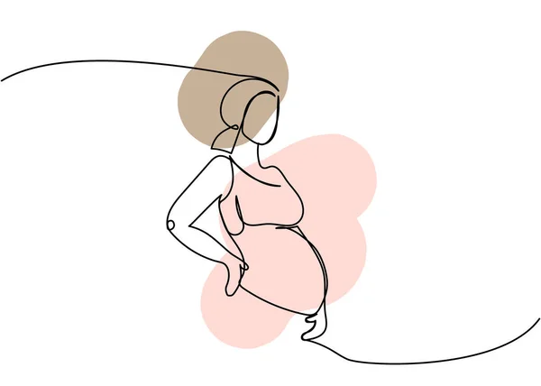 妊娠中の女性カラフルな要素を持つ1行のアート 妊娠の連続線画 出産のための準備 妊娠モデル 手描きベクトルイラスト — ストックベクタ