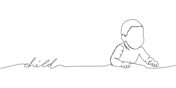 Bambino Piccolo Una Linea Arte Con Iscrizione Disegno Linea Continuo — Vettoriale Stock