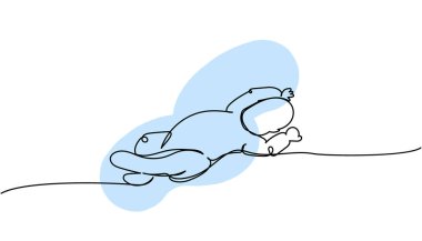 Yeni doğmuş sürgülü bebek renkli elementlerle bir çizgi halinde yatıyor. Sürekli çocuk, çocukluk, yeni doğan, yeni hayat, oğul, kız, siluet, annelik çizimleri. El çizimi vektör illüstrasyonu