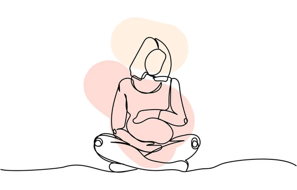 Nilüfer pozisyonunda oturan hamile bir kadın. Renkli bir sanat eseri. Hamilelik, annelik, fitness, hamile kadınlar için yoga. El çizimi vektör illüstrasyonu