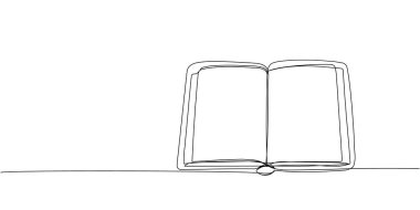 Large open diary, notebook one line art. Continuous line drawing of book, library, education, school, study, literature, paper, textbook, knowledge, read, page reading Hand drawn vector illustration