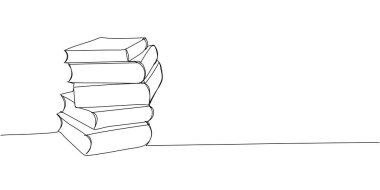 Stack of 5 books, textbooks, encyclopedias one line art. Continuous line drawing of book, library, education, school, study, literature, paper, knowledge, read, reading Hand drawn vector illustration