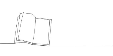 Large open diary, notebook, journal one line art. Continuous line drawing of book, library, education, school, study, literature, paper, textbook, learn page reading Hand drawn vector illustration