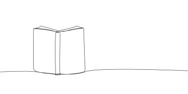 Open book in vertical position with hardcover one line art. Continuous line drawing of book, library, education, school, study, literature, knowledge, read, reading. Hand drawn vector illustration