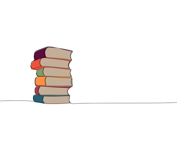 Montón Grandes Libros Volúmenes Una Línea Arte Color Dibujo Continuo — Vector de stock