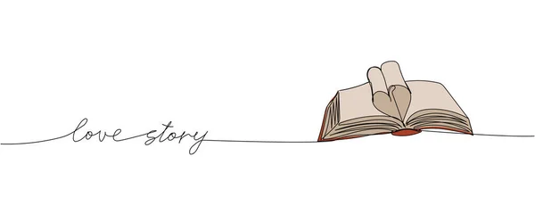 Aşk Hikayesi Bir Çizgi Renkli Sanat Kitap Kütüphane Roman Çalışma — Stok Vektör