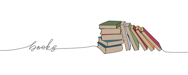 Livros Uma Linha Arte Colorida Desenho Cor Linha Contínua Biblioteca —  Vetores de Stock