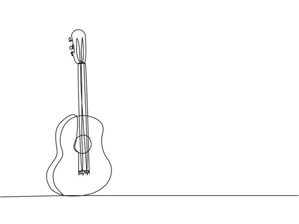 Chitarra Acustica One Line Art Disegno Continuo Linee Musicali Attrezzature — Vettoriale Stock