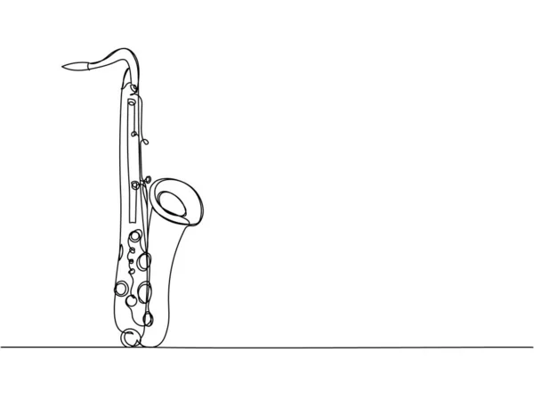 萨克斯单行艺术 萨克斯风 爵士乐 萨克斯 音乐家 小号管弦乐队的连续线条绘图 — 图库矢量图片