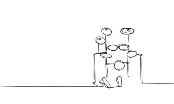 電子ドラムキット1ラインアート プレイ ドラム ドラムスティック キット スティック ヴィンテージ ロック バンド パーカッションサウンドベースの連続線画手描きベクトルイラスト — ストックベクタ