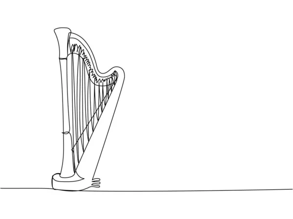 Harpa Uma Linha Arte Desenho Linha Contínua Música Melodia Antiguidade — Vetor de Stock