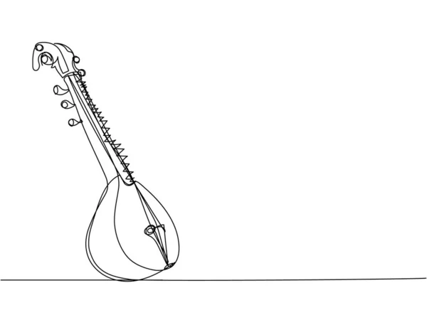 Sitar One Line Art Dessin Trait Continu Musique Instrument Cordes — Image vectorielle