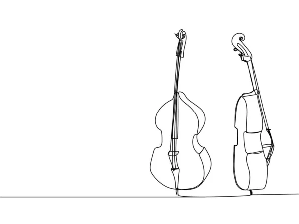 Kontrabass Kontrabass Einzeilige Kunst Durchgehende Linienzeichnung Von Musical Melodie Geige — Stockvektor
