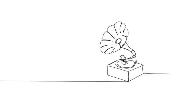 Грамофонне Мистецтво Однієї Лінії Безперервний Лінійний Малюнок Слуху Гучності Музики — стоковий вектор