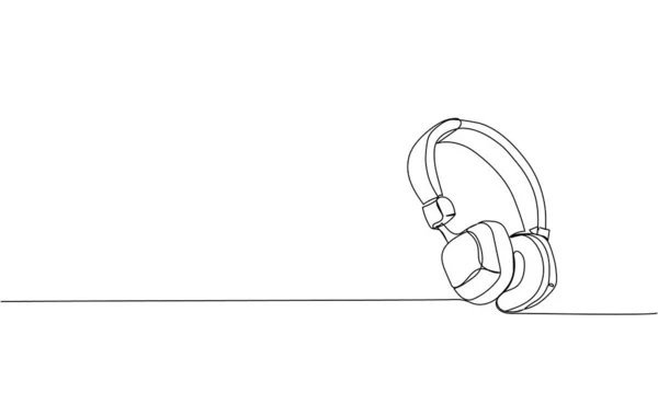 耳机一行艺术 手提式耳机 听力等的连续线条绘图 — 图库矢量图片