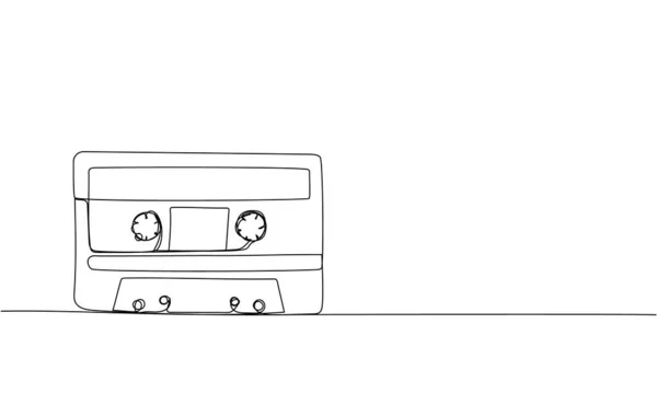 Audio Cassette Cinta Una Línea Arte Dibujo Continuo Línea Juego — Vector de stock