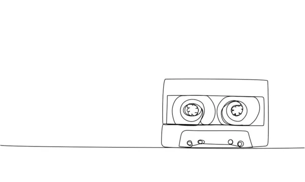 オーディオカセット テープ1ラインアート プレイ テープ カセット オーディオ グループ クラシック マルチメディア ストリップ80年代ディスコの連続線画手描きベクトルイラスト — ストックベクタ