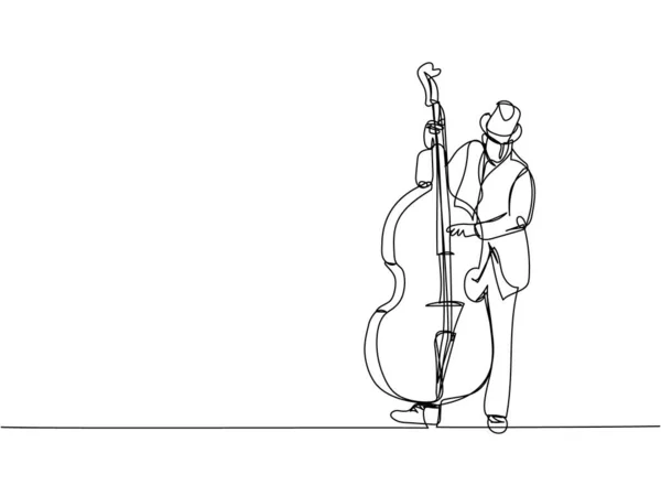 Kontrabass Kontrabass Und Musiker Eine Zeile Kunst Durchgehende Linienzeichnung Von — Stockvektor